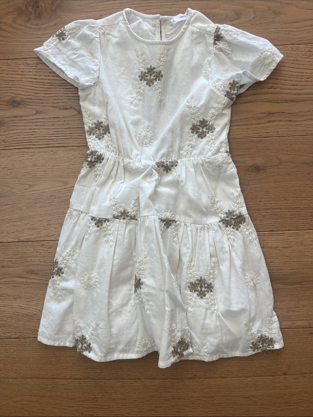 Mango Girls White Embroidered Floral Tiered Dress